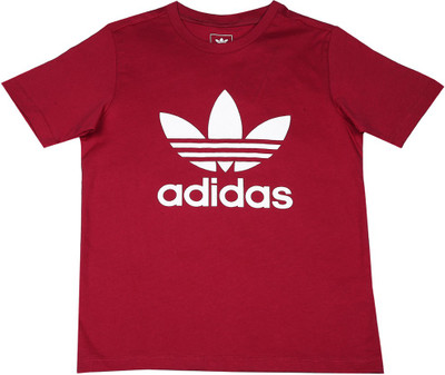 ADIDAS Girls Printed Cotton T Shirt(Red, Pack of 1, Unipnk