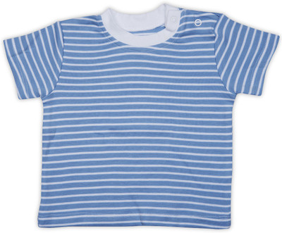 FS Mini Klub Boys Striped Cotton T Shirt(Blue, Pack of 1, Blue striper