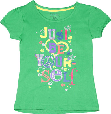 Cherokee Girls Printed Cotton T Shirt(Green, Pack of 1
