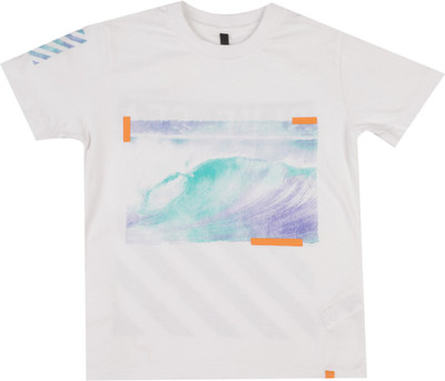 United Colors of Benetton Boys Printed Cotton T Shirt(White, Pack of 1, 101