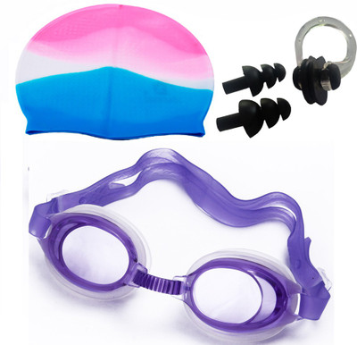 NOVICZ Swimming Goggle + Cap + Ear Nose Plug Combo - Swim Glass Head Hair Protection by NOVICZ Swimming Kit