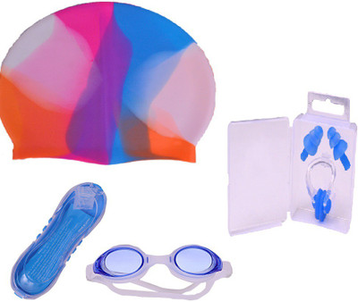 Asfit Adult's Goggle with Cap, Ear Plugs & Nose Pin Swimming Kit