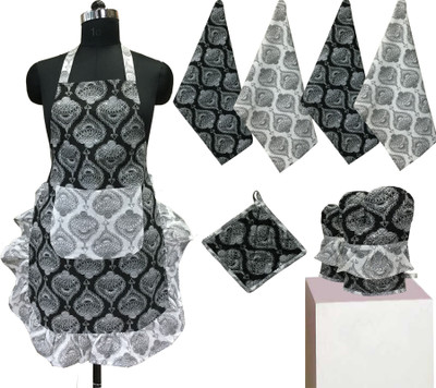 Lushomes Black Cotton Kitchen Linen Set(Pack of 8)