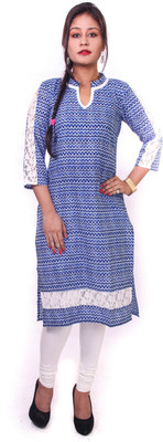 Indibelle Women's Printed Straight Kurta(Blue