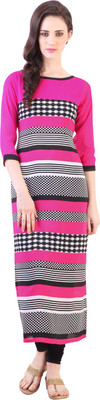 Libas Women's Printed Straight Kurta(Pink, Black