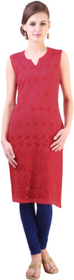 Libas Women's Embroidered Straight Kurta(Red)