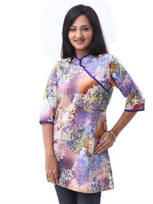 Enah Women's Printed A-line Kurta(Purple, Blue)