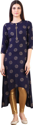 Libas Women's Printed A-line Kurta(Blue)