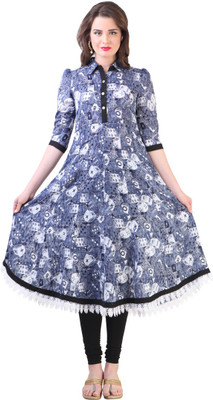 Libas Women's Printed Anarkali Kurta(Blue)