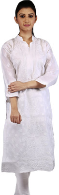 BDS Chikan Casual Embroidered Women's Kurti(White)