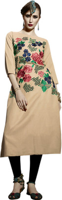 Khushali Party Self Design, Embroidered Women's Kurti(Beige)