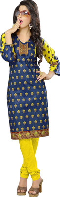 Jiya Formal Self Design, Printed Women's Kurti(Blue, Yellow