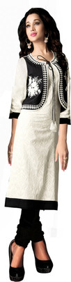 Jiya Casual Self Design, Embroidered Women's Kurti(Black, White)
