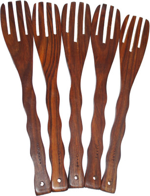 Indoart Antique Spoon Wood Ladle(Brown, Pack of 5)
