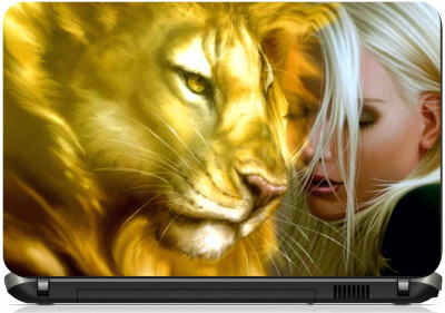 Print Shapes Girl with lion Vinyl Laptop Decal 15.6