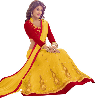 Today Deal Embroidered Lehenga, Choli and Dupatta Set(Yellow)