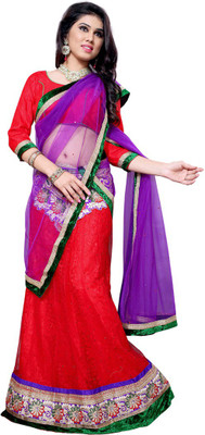 Aasvaa Self Design Lehenga Choli(Red, Purple)
