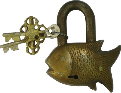 Aakrati Antique Finishing of Fish shape Padlock(Yellow)