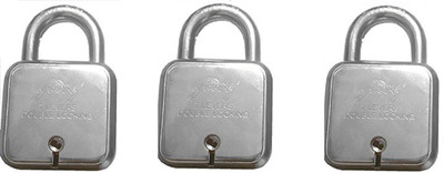 Godrej SQUARE 7 LEVER (60MM) PACK OF 3 Padlock(Silver)