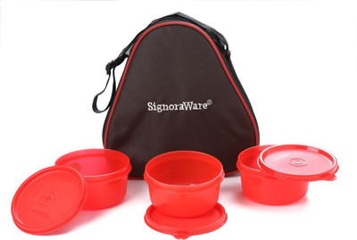 Signoraware 548 Smart 3 Containers Lunch Box(1070 ml), Red
