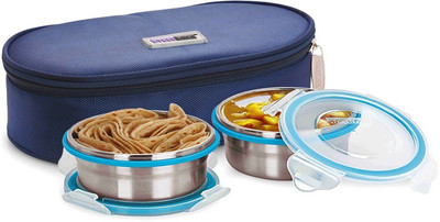 Steel Lock TIFFIN 1351 2 Containers Lunch Box, Blue;silver
