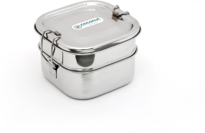 Coconut Square Double 2 Containers Lunch Box(650 ml), Silver