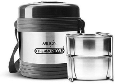 Milton Legend-2 2 Containers Lunch Box(700 ml), Black;silver