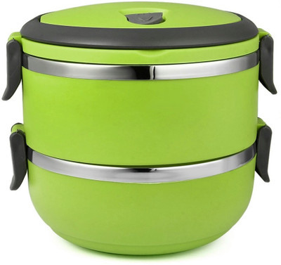 Lavi Yummy Delight Healthy Diet 2 Containers Lunch Box(1400 ml), Green