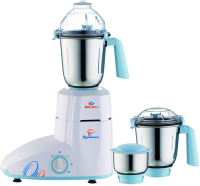 Bajaj Typhoon 750 W Juicer Mixer Grinder(White,Blue, 3 Jars)