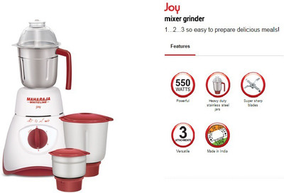 Maharaja Whiteline Joy Happiness MX 130 550 W Mixer Grinder(White, Red, 3 Jars), Red;white
Maharaja Whiteline Joy Happiness MX 130 550 W Mixer Grinder(White, Red, 3 Jars), Red;white