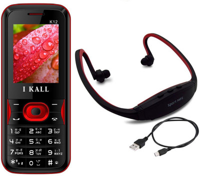 I Kall K12 with MP3/FM Player Neckband(Black & Red)
