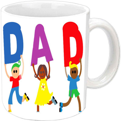 Raj Laxmi Cartoon Character Hold Letters D.A.D White Ceramic Mug(350 ml)