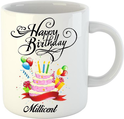 Huppme Happy Birthday Millicent White (350 ml) Ceramic Mug(350 ml)