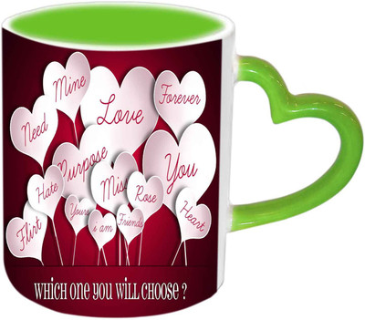 Raj Laxmi Forever Love Green Handle Valentine Ceramic Mug(350 ml)