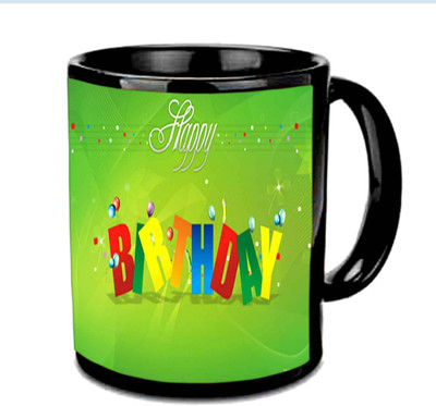 Raj Laxmi Zig-zag b'day black Ceramic Mug(350 ml)