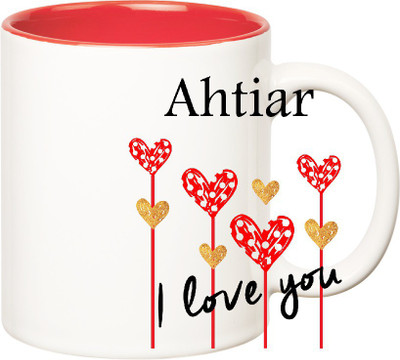 Huppme I Love You Ahtiar Inner Red (350 ml) Ceramic Mug(350 ml), Red;white