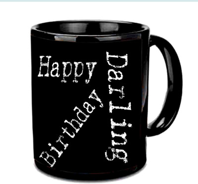 Raj Laxmi Simple & Sweet Design B'day Black Ceramic Mug(3.5 ml)