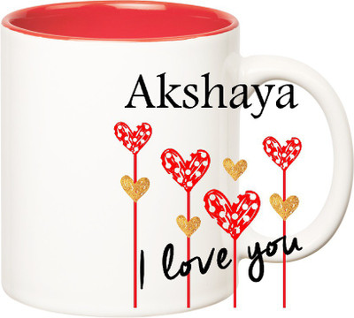 Huppme I Love You Akshaya Inner Red (350 ml) Ceramic Mug(350 ml), Red;white