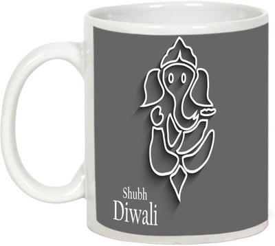AllUPrints Gifts For Deepawali – Ganesha Blessings On Deepawali Ceramic Mug(325 ml), White