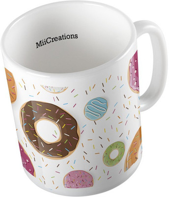 MiiCreations Printed Donut Ceramic Mug(325 ml), Multicolor
