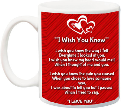ME&YOU Valentine's Day Gifts For Him/Her/Girlfriend/Boyfriend ; I Wish U Knew The Way To Tell I Love You Printed Stainless Steel Mug(325 ml), Multicolor
ME&YOU Valentine's Day Gifts For Him/Her/Girlfriend/Boyfriend ; I Wish U Knew The Way To Tell I Love You Printed Stainless Steel Mug(325 ml), Multicolor