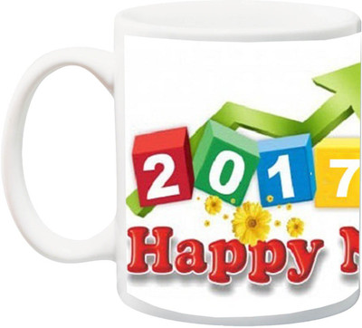 ME&YOU Happy New Year Printed Ceramic Mug(325 ml), Multicolor