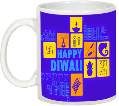 AllUPrints Gifts For Deepawali - Prosperous Happy Diwali Design 16 Ceramic Mug(325 ml), White