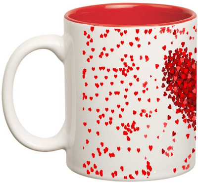 Prithish Hearts & Hearts Double Colour Ceramic Mug(330 ml), Multicolor