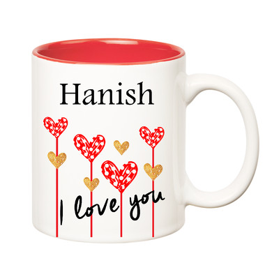 Huppme I Love You Hanish Inner Red (350 ml) Ceramic Mug(350 ml), Red;white