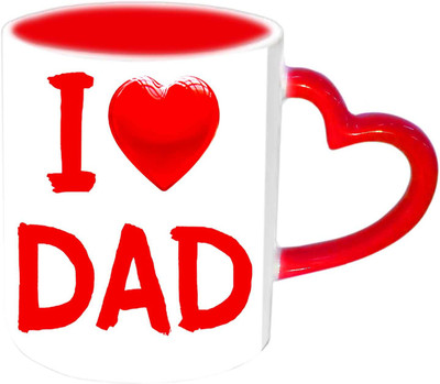 Raj Laxmi I Love Dad Beautiful Red Design Red Heart Handle Ceramic Mug(350 ml)