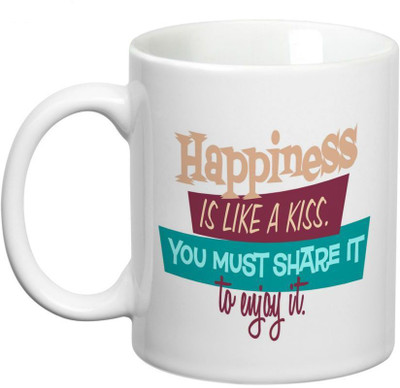 Prithish Happiness Is Like A Kiss Ceramic Mug(330 ml), Multicolor