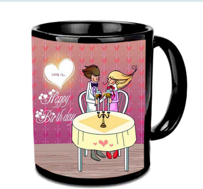 Raj Laxmi Happy B'day With Candles Black Ceramic Mug(3.5 ml)