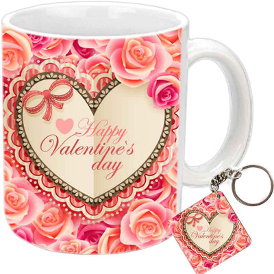Raj Laxmi Valentine hearts white Ceramic Mug(391 ml)
