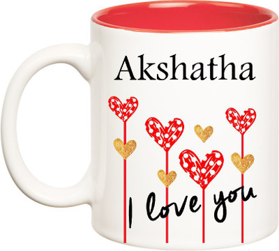 Huppme I Love You Akshatha Inner Red (350 ml) Ceramic Mug(350 ml), Red;white